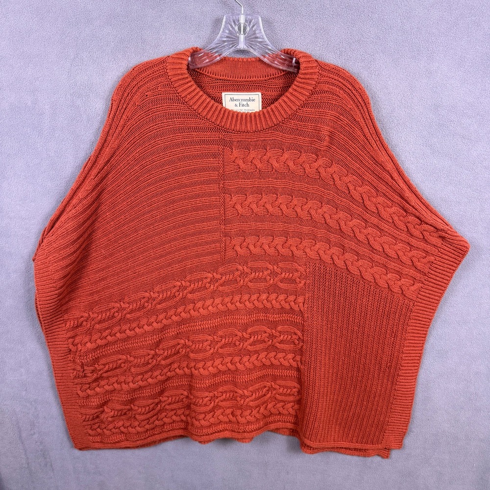 Abercrombie & Fitch Poncho Sweater Womens XS/S Rust Orange Cable Knit Oversized